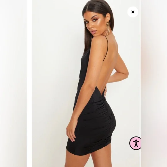 Slinky Cow Neck Scoop Back Ruched Bodycon Dress - Size 6 - Picture 2 of 6